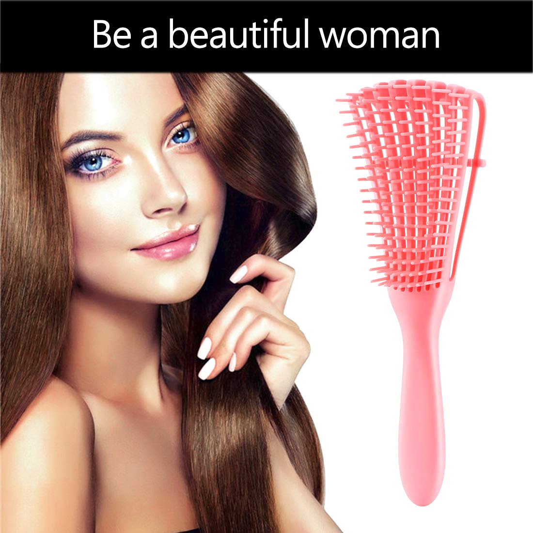 A.DASHER detangler brush back view showing adjustable bracket for different hair conditions.
