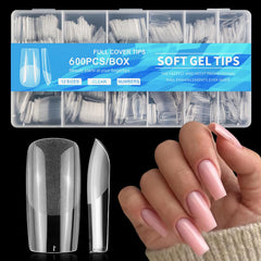 AddFavor 600pcs square nail tips, clear full-cover design for seamless extensions.