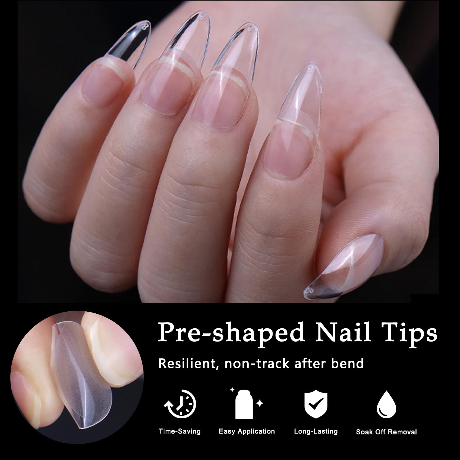 AddFavor almond nail tips 12-sizes grid helps you find the right fit
