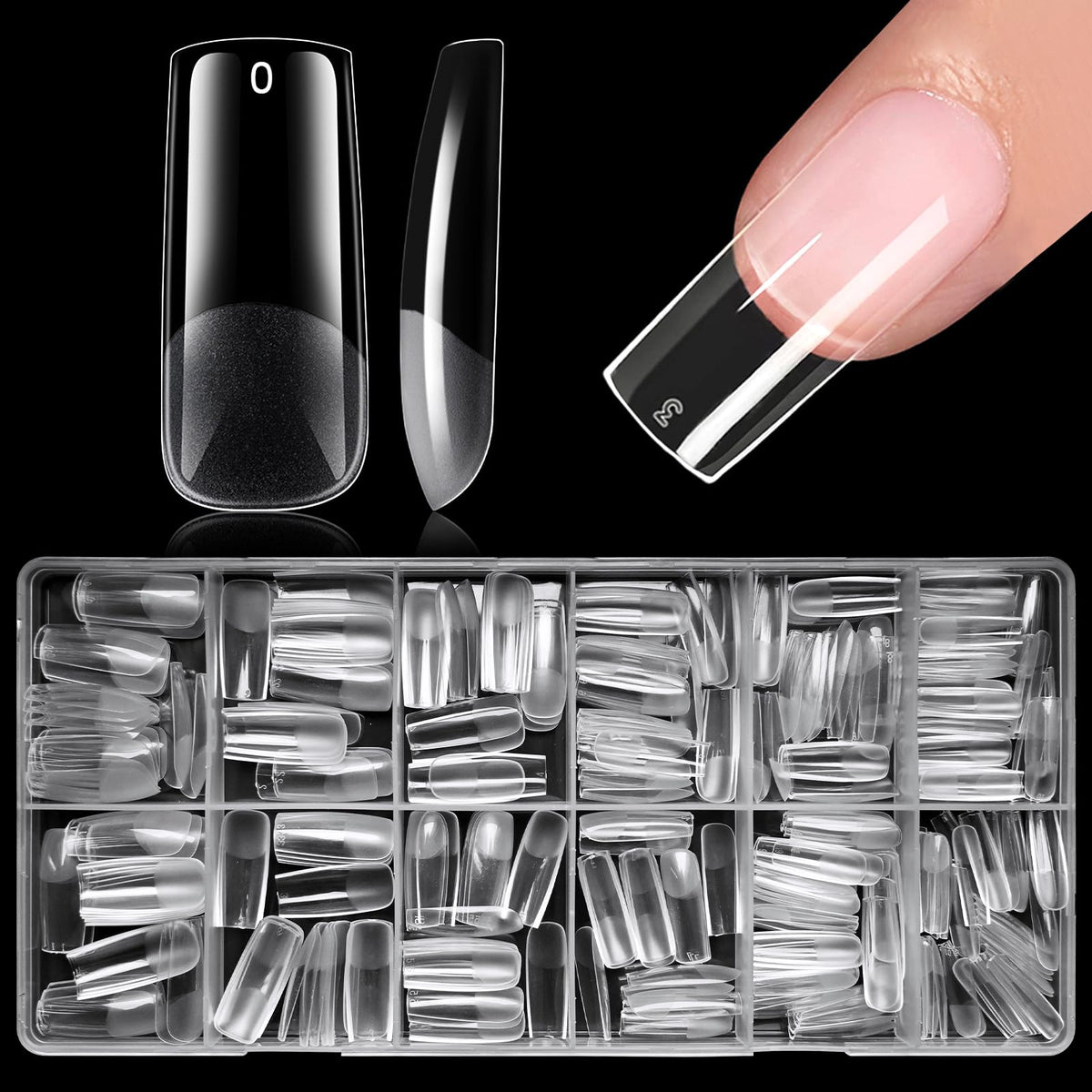 AddFavor long square nail tips 300pcs with a perfect fit for professional or DIY manicures.