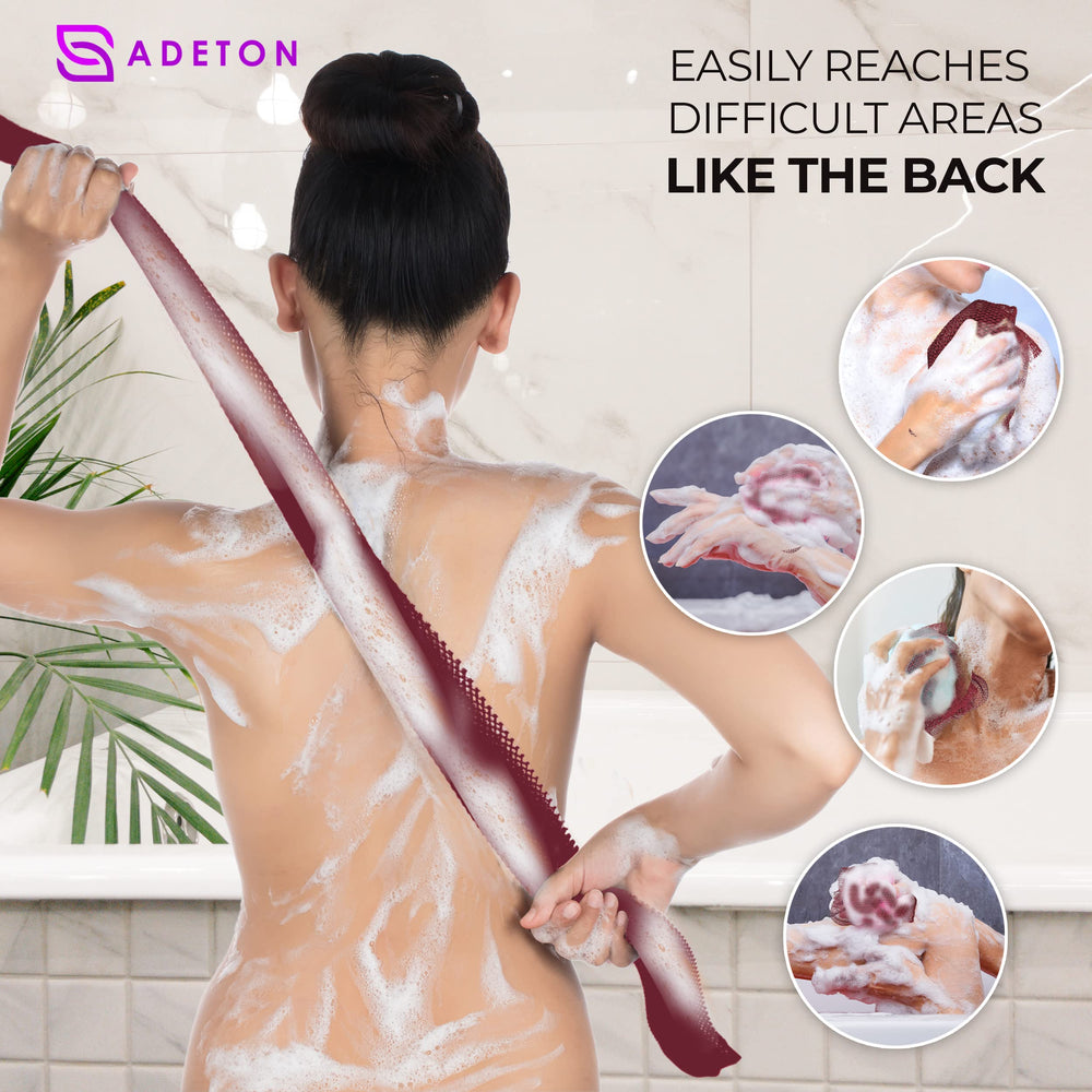 ADETON back-friendly scrubber for thorough shower cleansing.