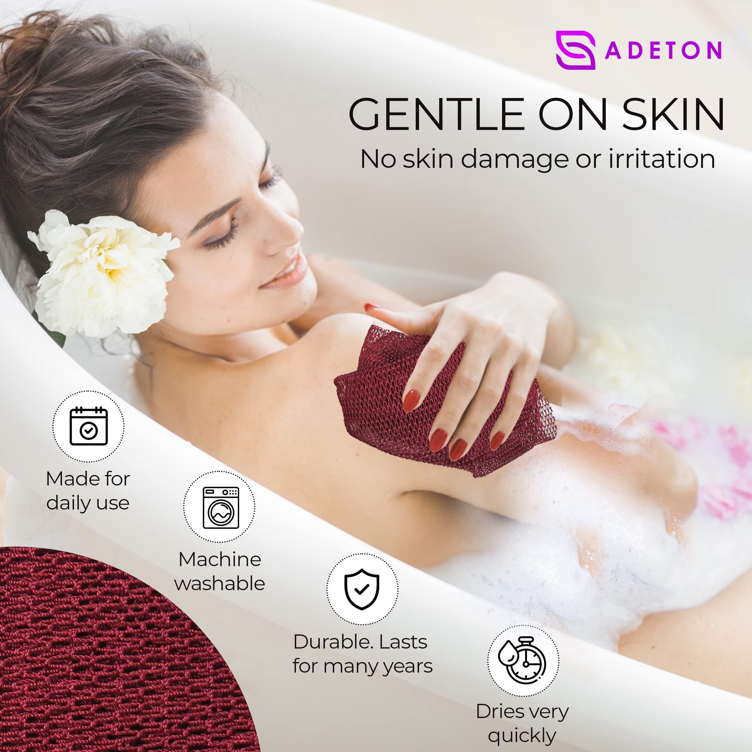 ADETON durable net sponge resists shedding and fading with use.
