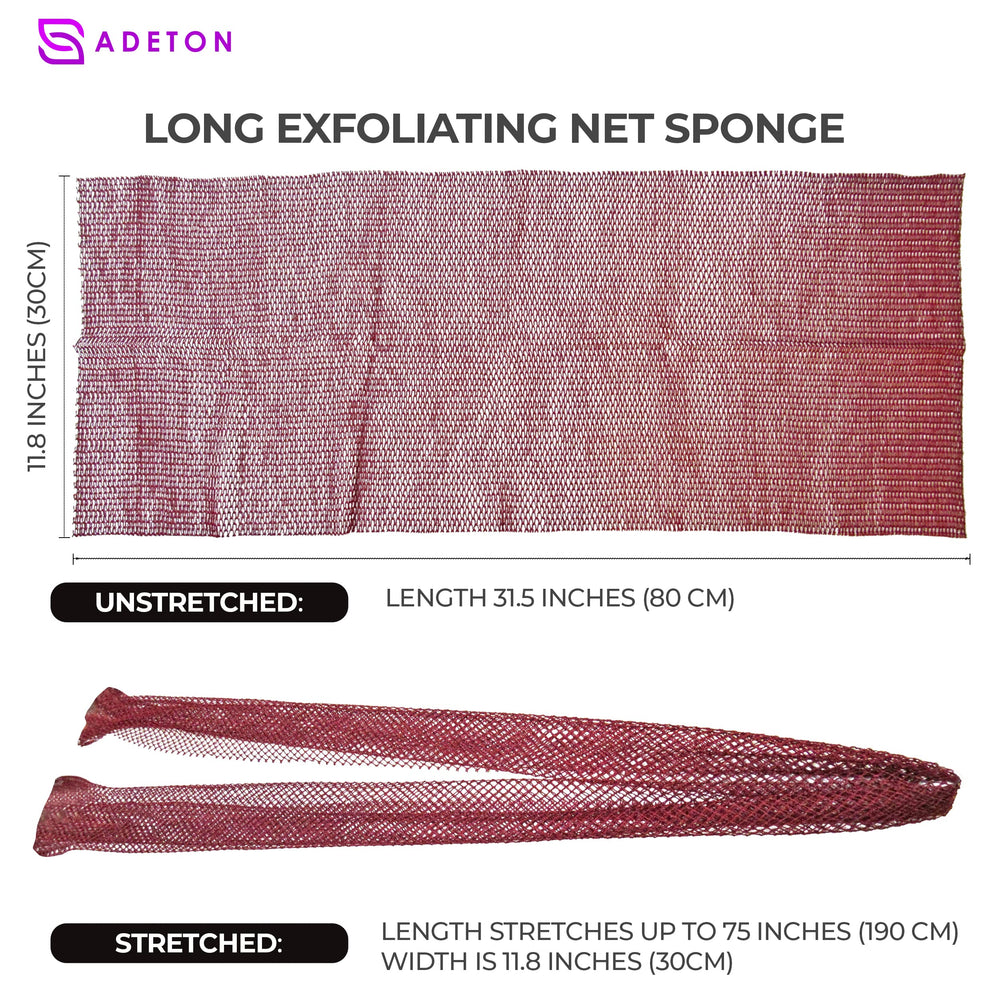 ADETON net sponge stretched long to reach back and feet easily.