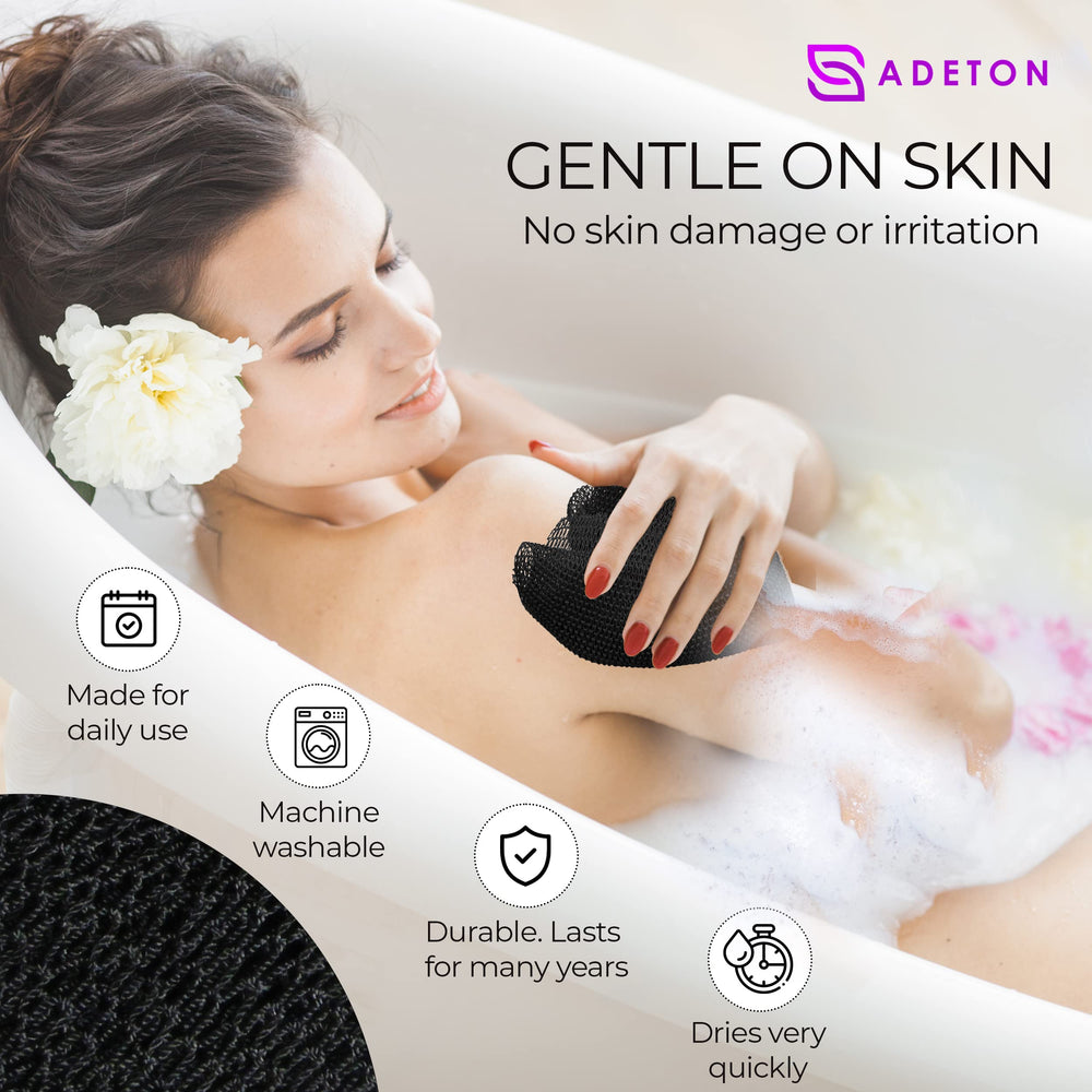 ADETON exfoliating net sponge designed for feet and legs with robust soap lather.
