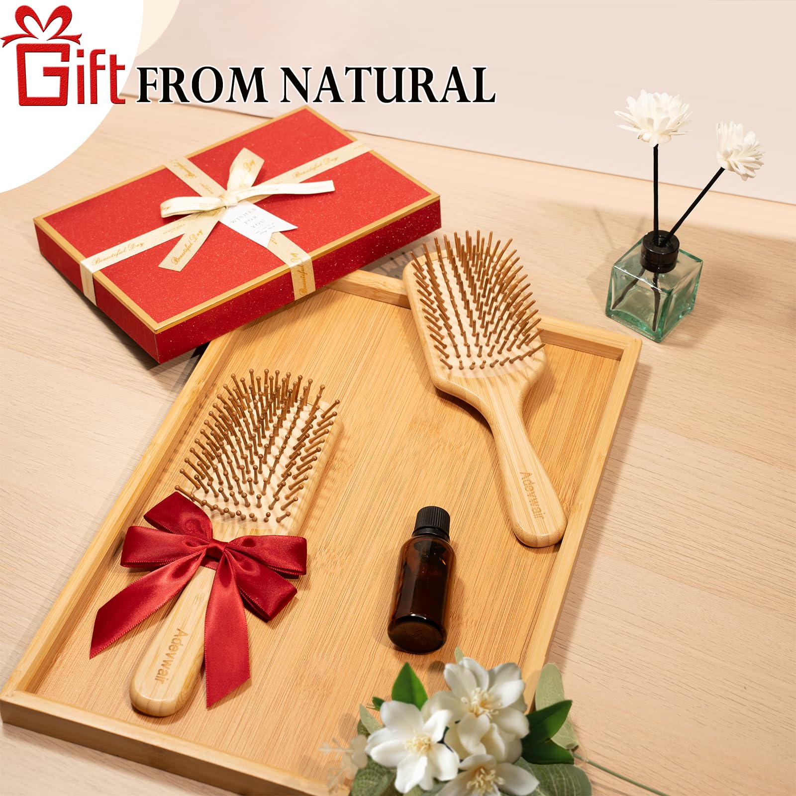 Eco-friendly bamboo hair brush by Adevwair highlighting sustainable materials.