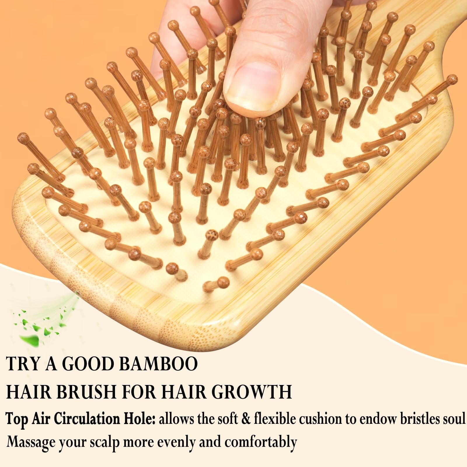 Adevwair bamboo brush showing round-tip bristles for gentle scalp contact.