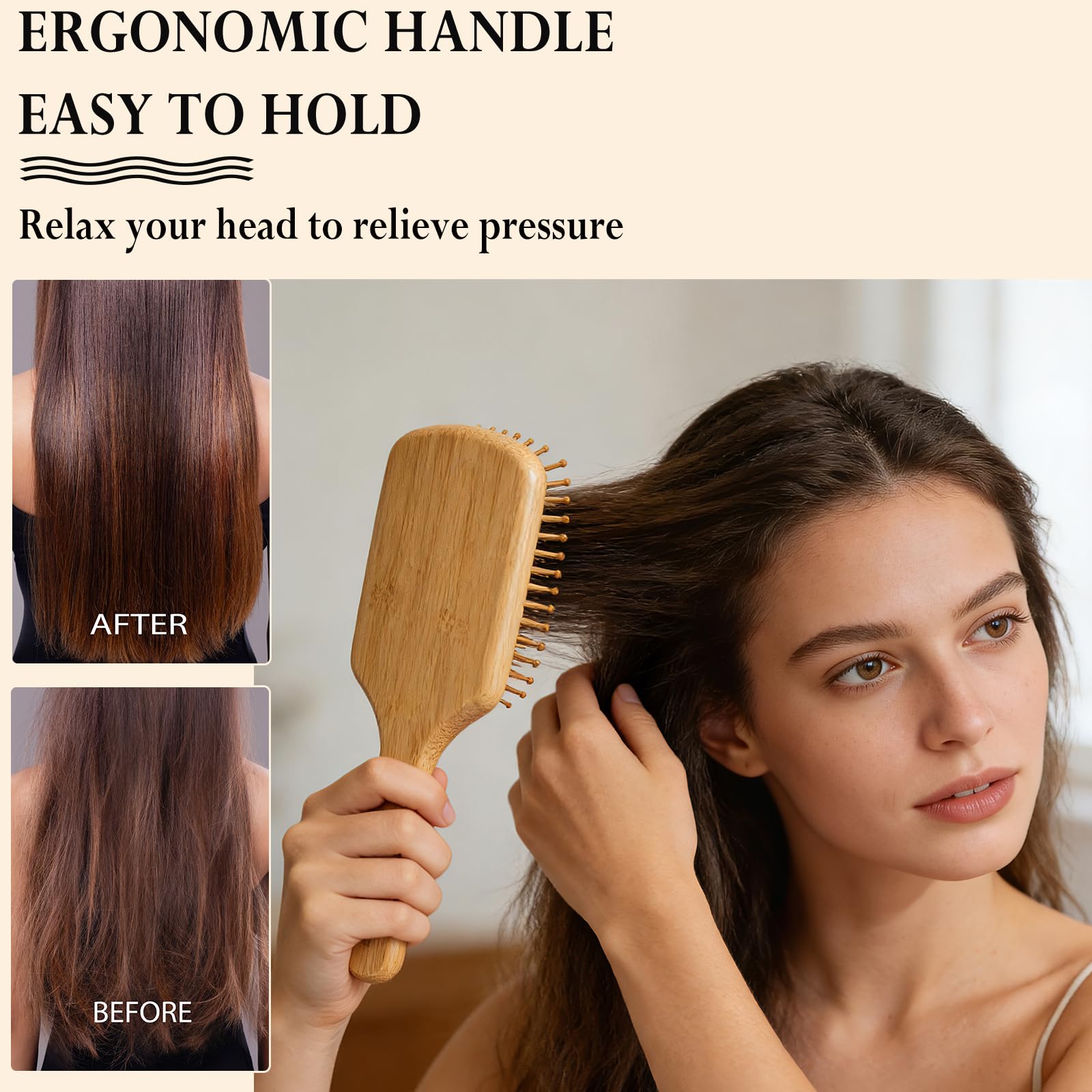 Adevwair bamboo brush designed for use on wet or dry hair with smooth glide.