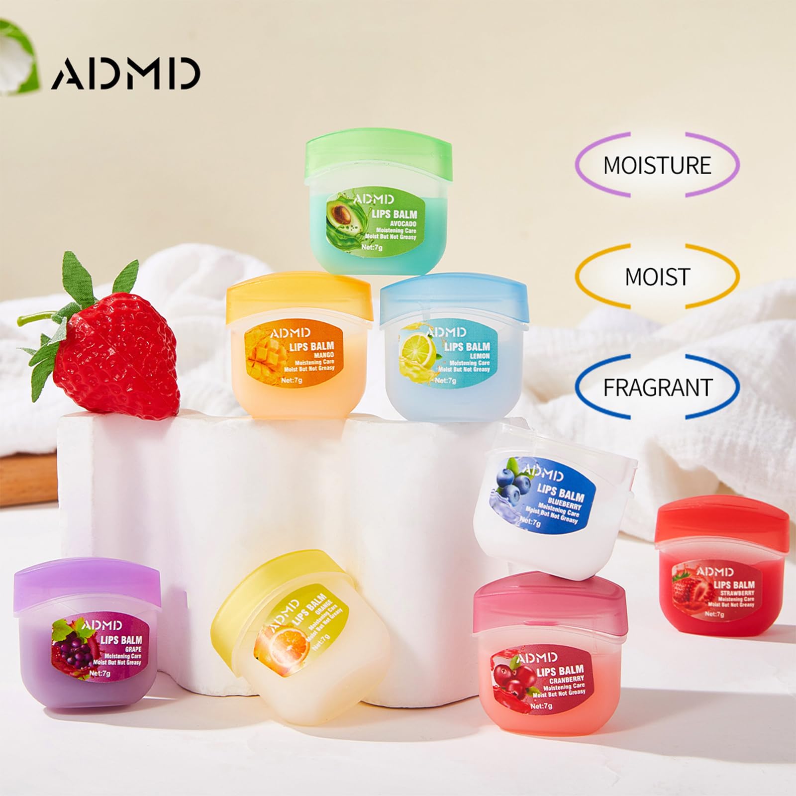 ADMD fruity scent lip balm highlighting natural aroma and quick refreshment