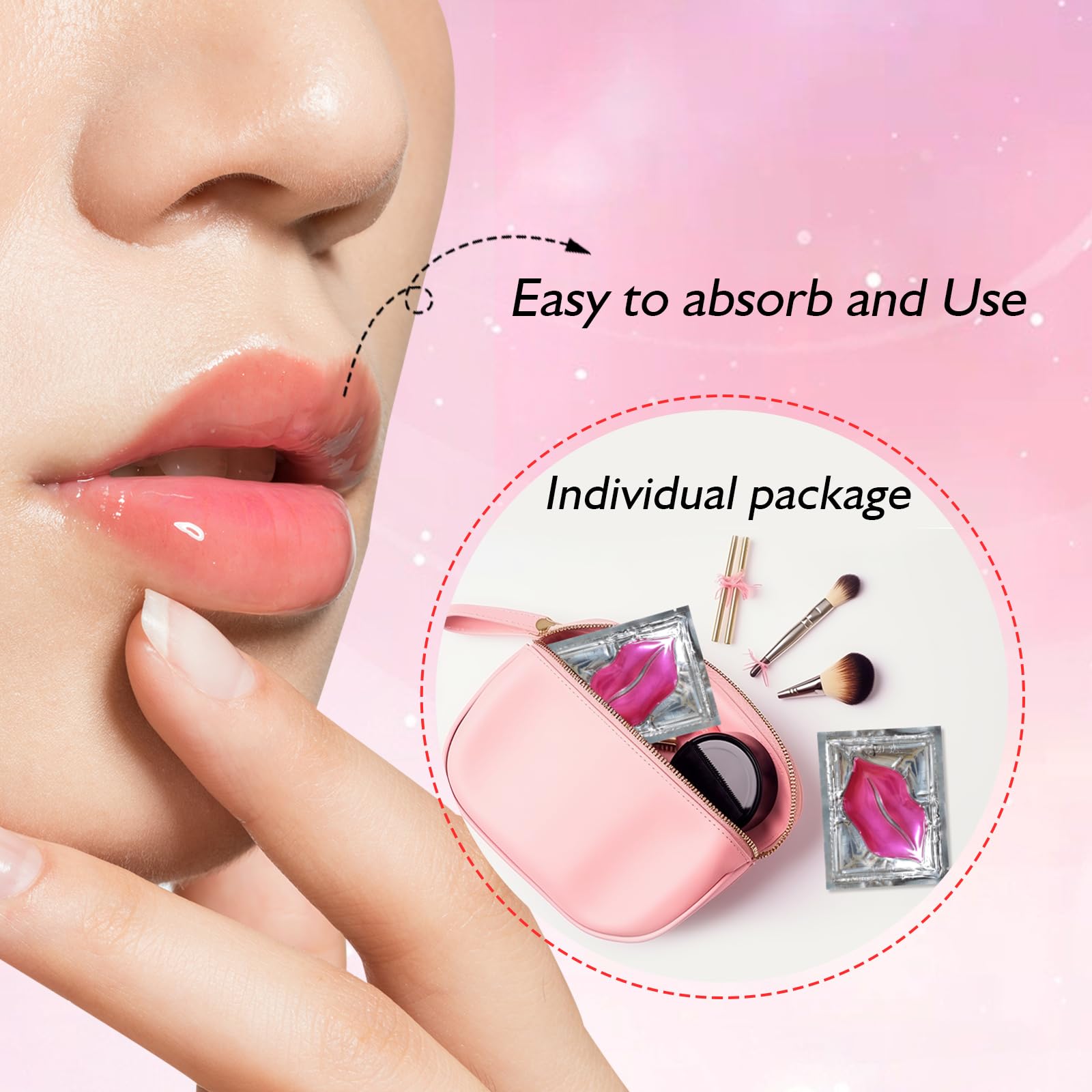 Adofect collagen crystal texture signals premium lip care experience.