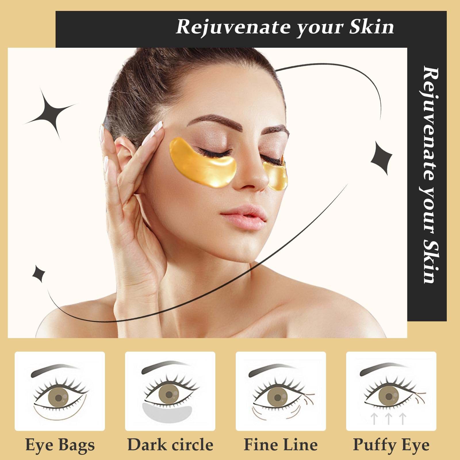 Adofect collagen eye pads soothing the delicate under-eye skin.