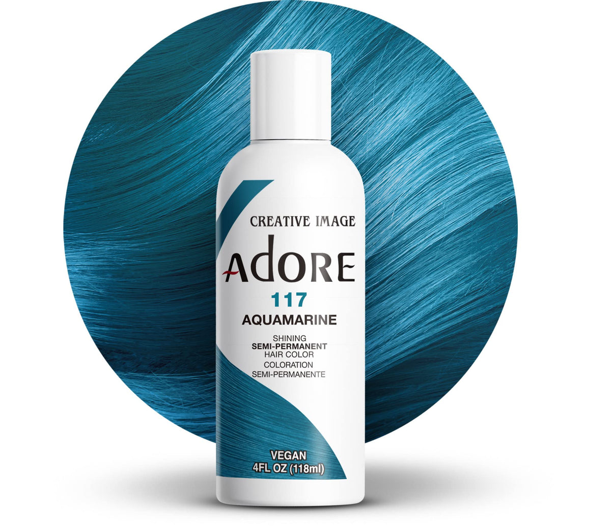 Adore Aquamarine bottle pour reveals bold blue pigment for vibrant color results.