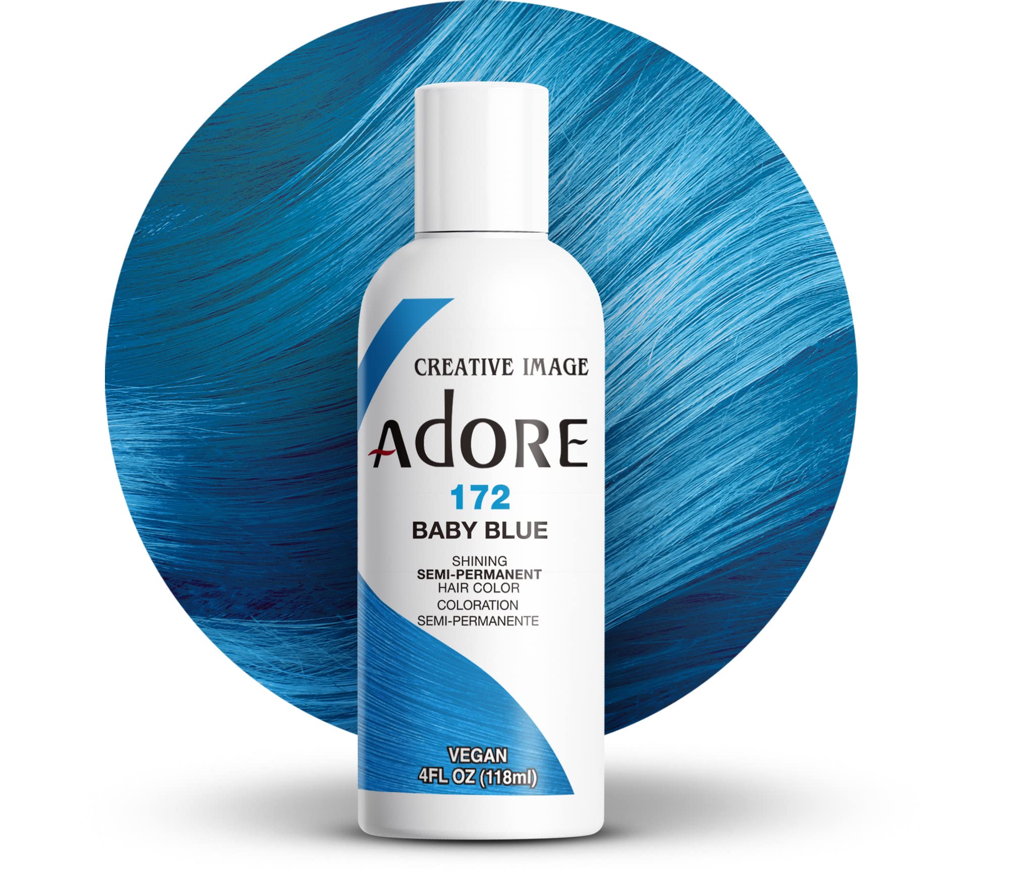 Adore Baby Blue semi-permanent bottle ready for at-home salon-quality color.