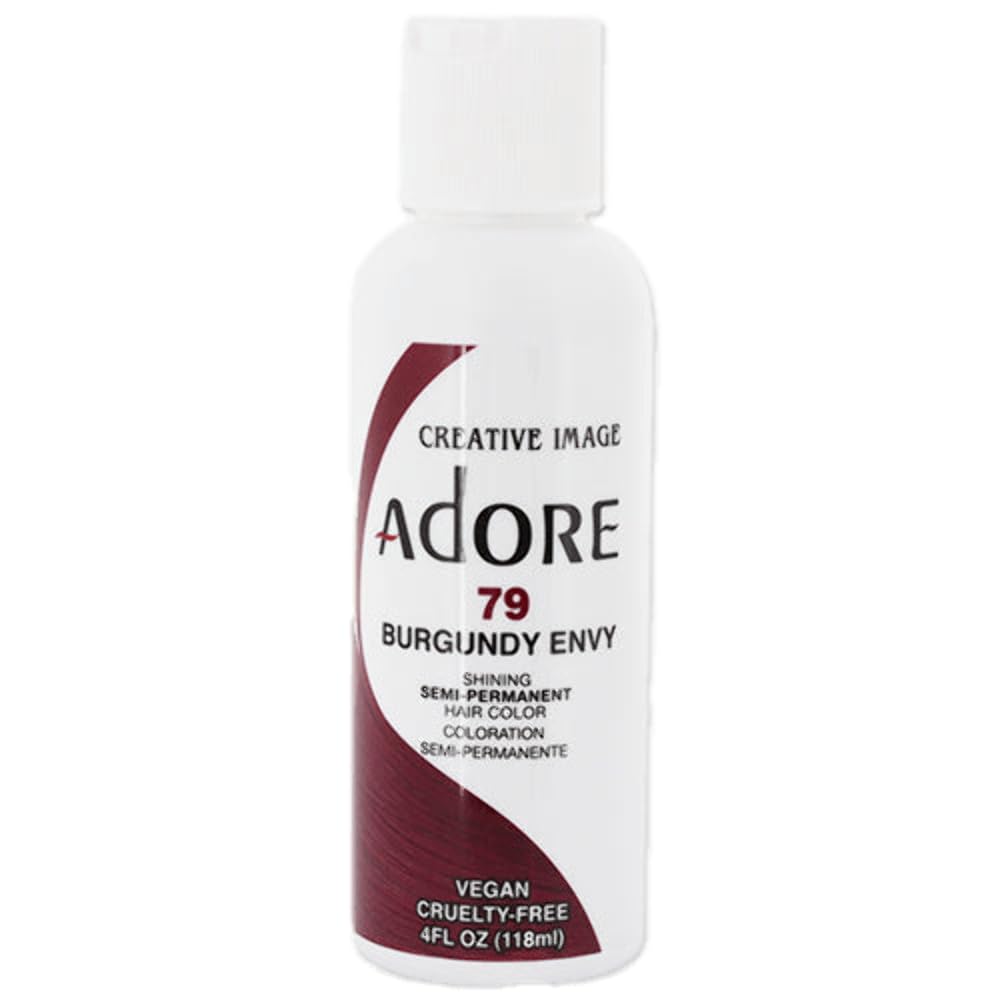 Adore Burgundy Envy hair dye bottle shows premium color for rich, salon-ready results.