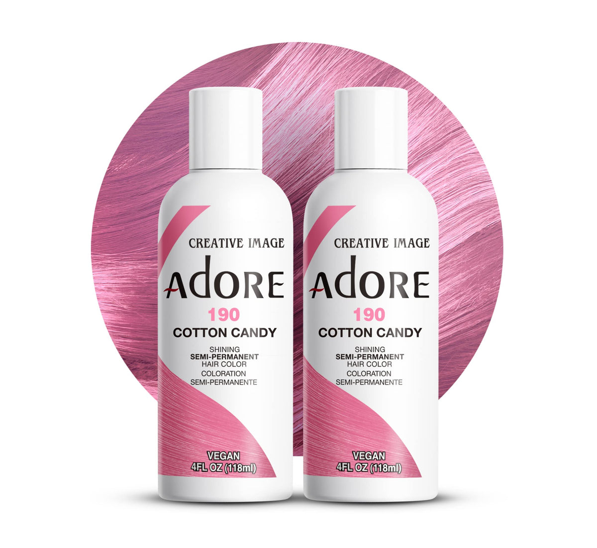 Adore Cotton Candy Pink color bottle front showing vibrant pigment for bold results.
