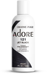 Adore Jet Black color bottle showing bold, salon-ready shade for at-home use