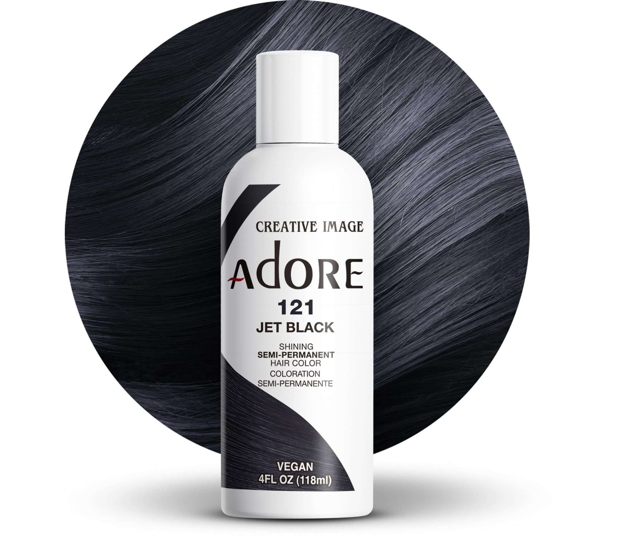 Person with finished Adore Jet Black color showcasing deep, vibrant black shade