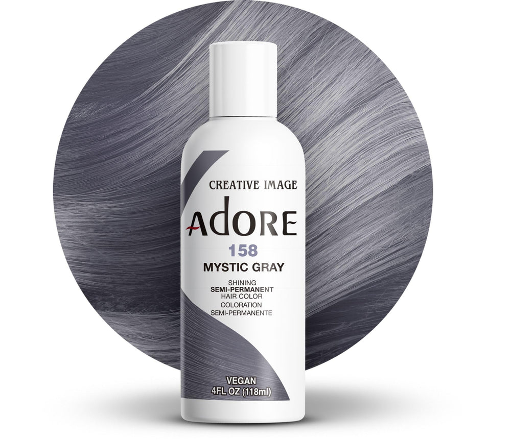 Adore Mystic Grey bottle front showing vibrant semi-permanent color.