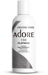 Adore platinum hair color 150 bottle close-up with vibrant, long-lasting semi-permanent dye.