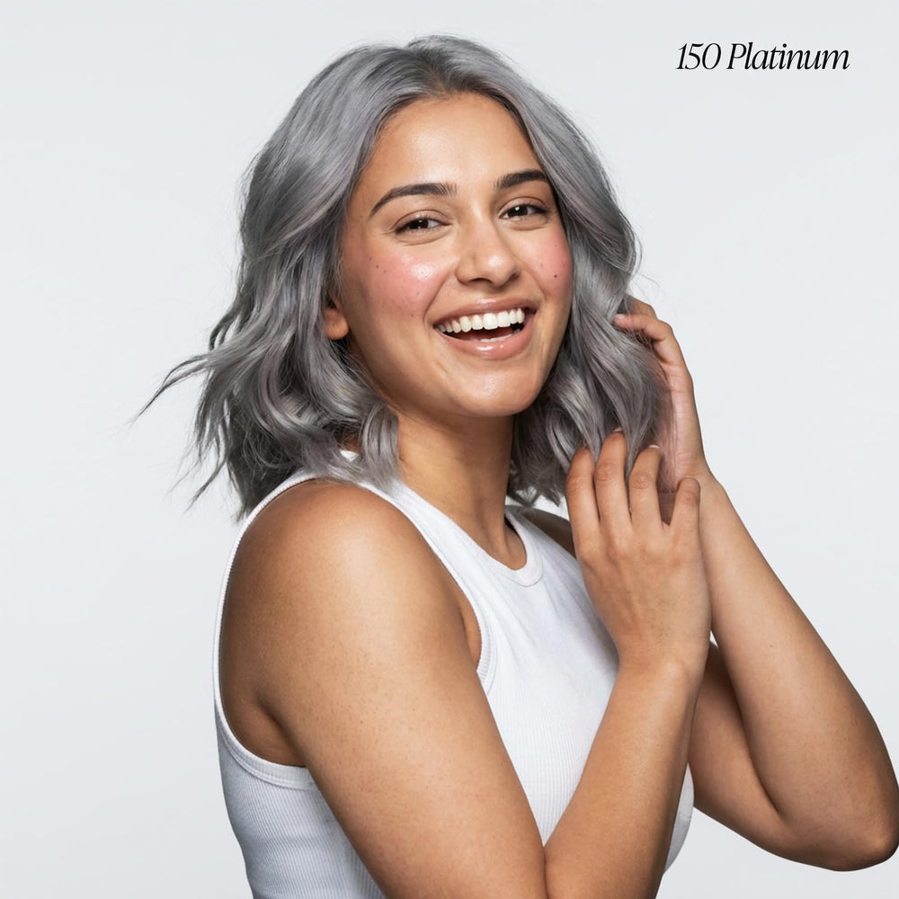 Adore platinum shade applied to hair showing smooth, even coverage on all textures.