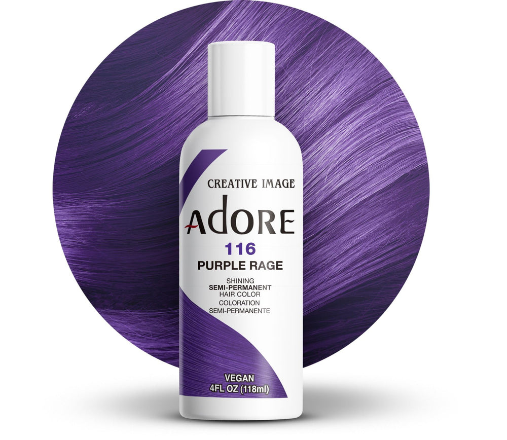 Adore Purple Rage dye before-and-after comparison reveals dramatic transformation.