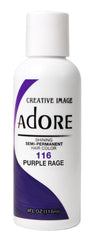 Adore Purple Rage dye bottle showing vibrant color option for salon-quality results.