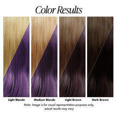 Adore Purple Rage dye on hair demonstrates even coverage across straight, wavy, curly, and coily textures.