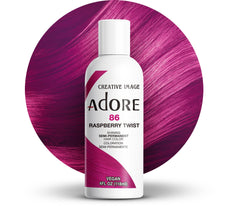 Adore Raspberry Twist dye bottle shows vibrant color for long-lasting salon-like results.