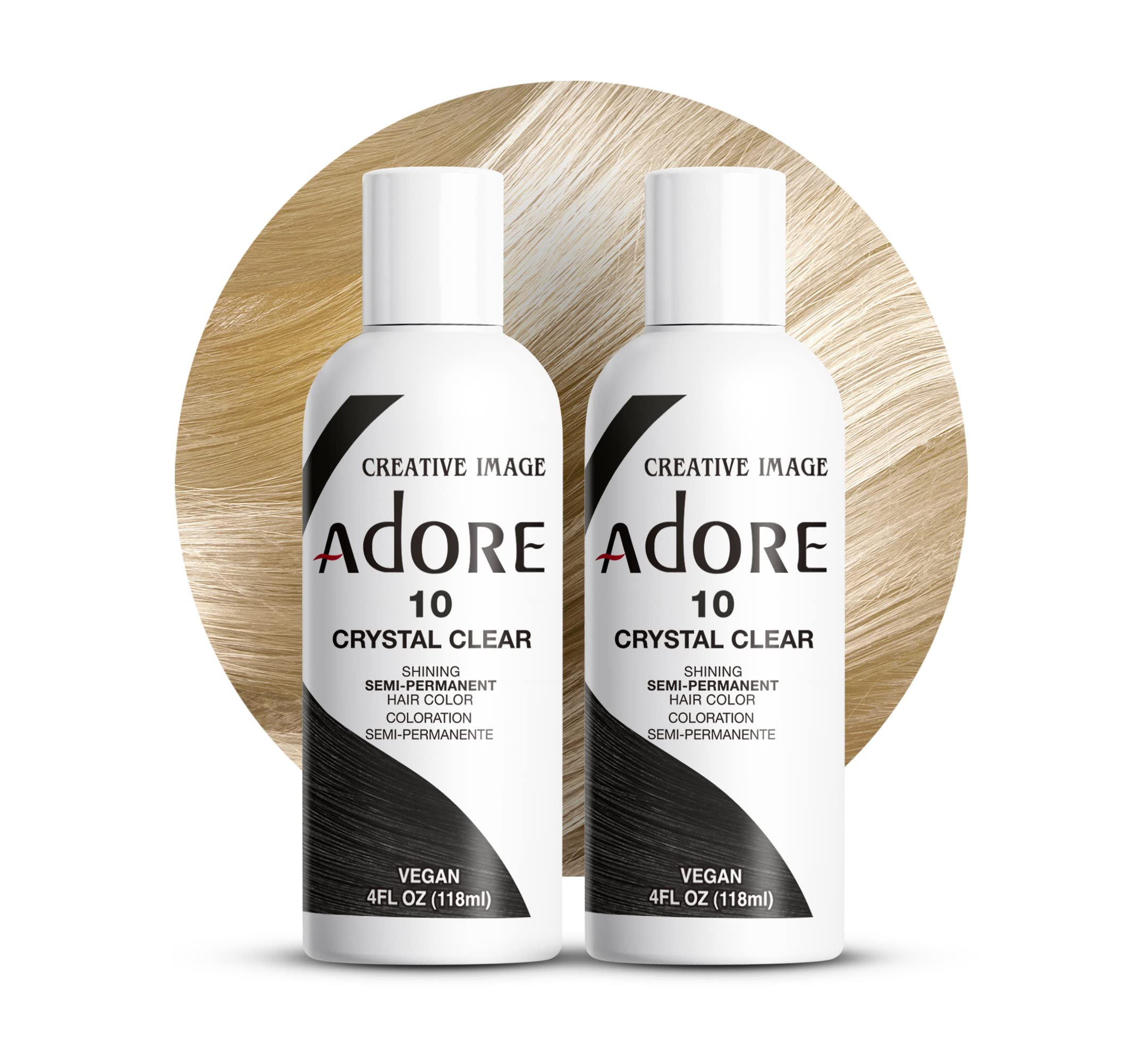 Adore Semi Permanent Hair Color Crystal Clear bottle shot for salon-grade coverage at home.
