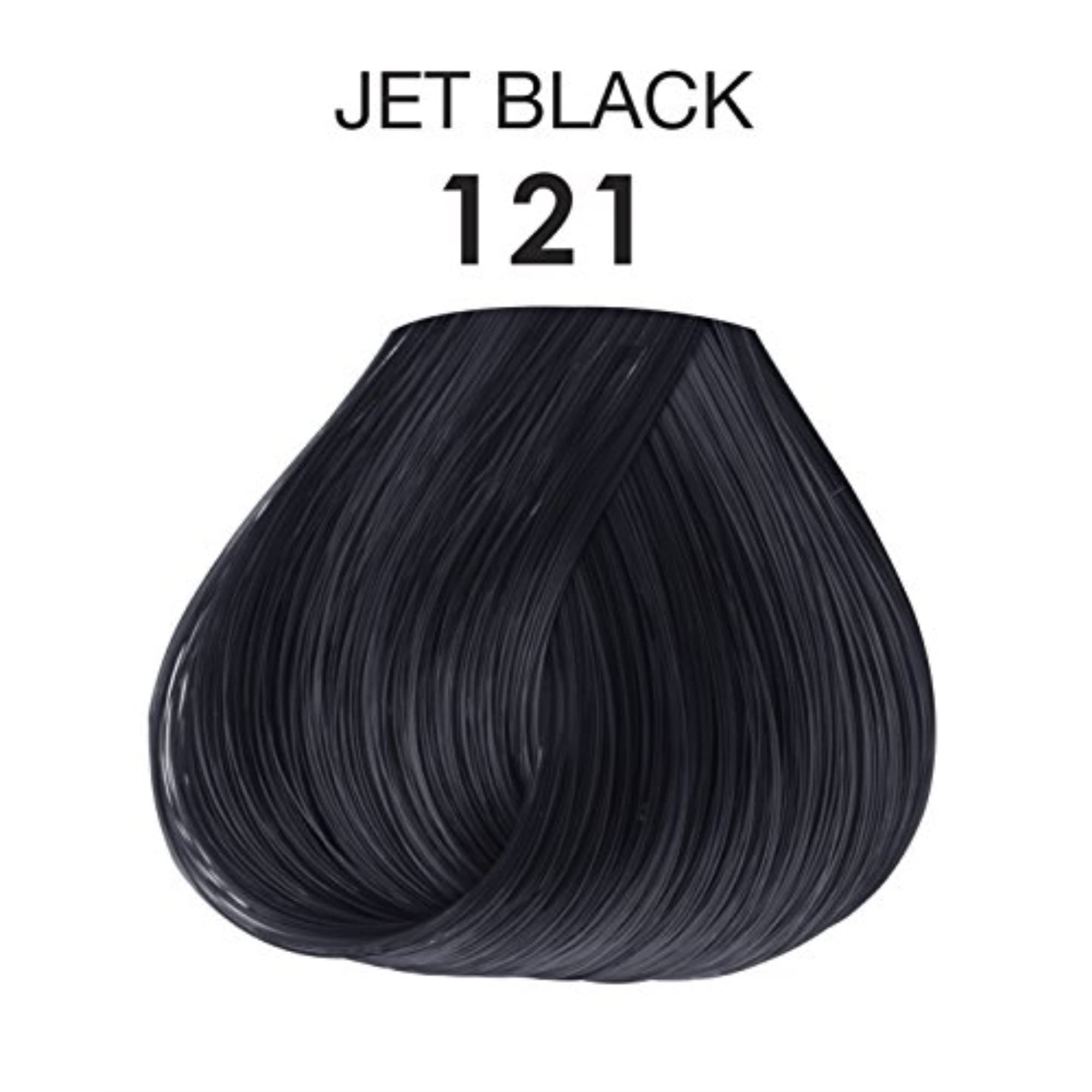 Adore jet-black dye on hair showing rich coverage and salon-like finish