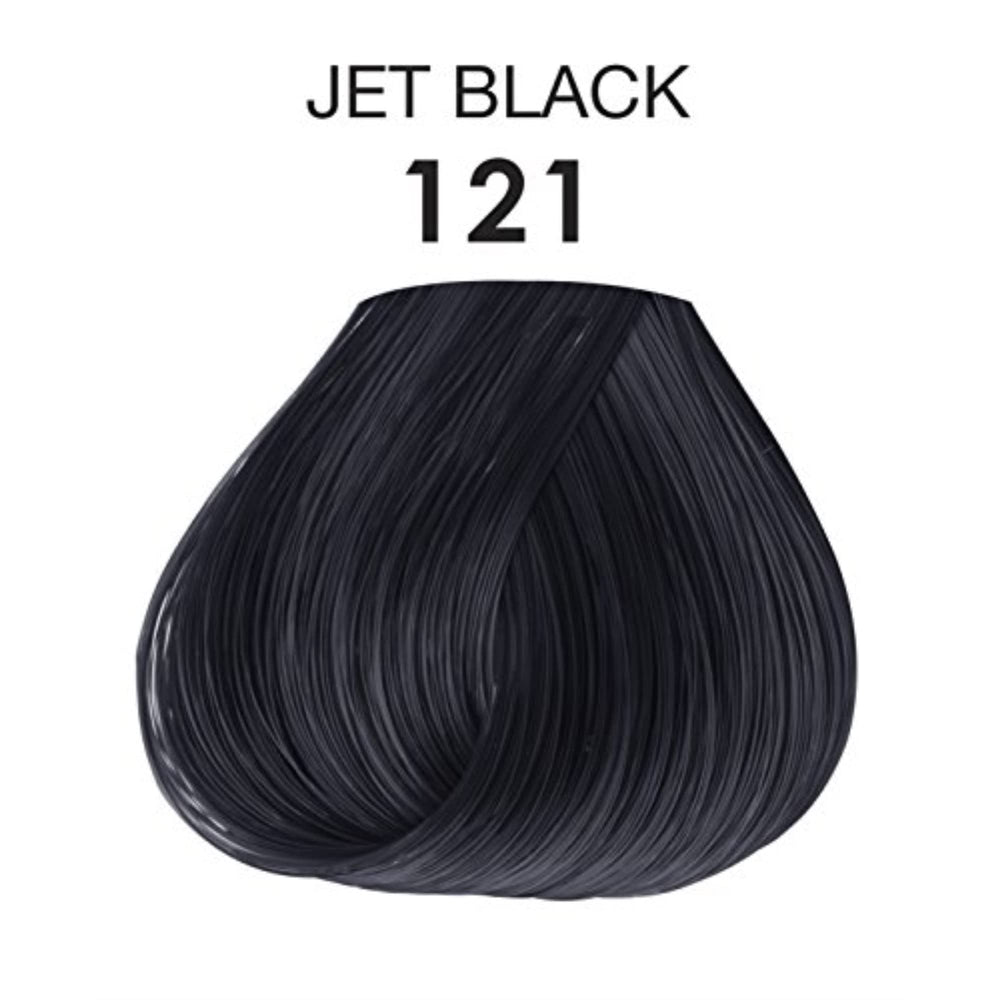 Adore jet-black dye on hair showing rich coverage and salon-like finish