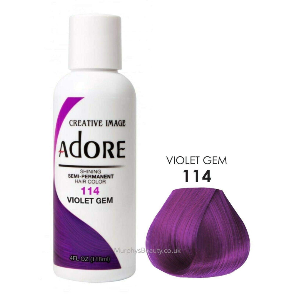 Adore Violet Gem hair swatch displays long-lasting violet shade.