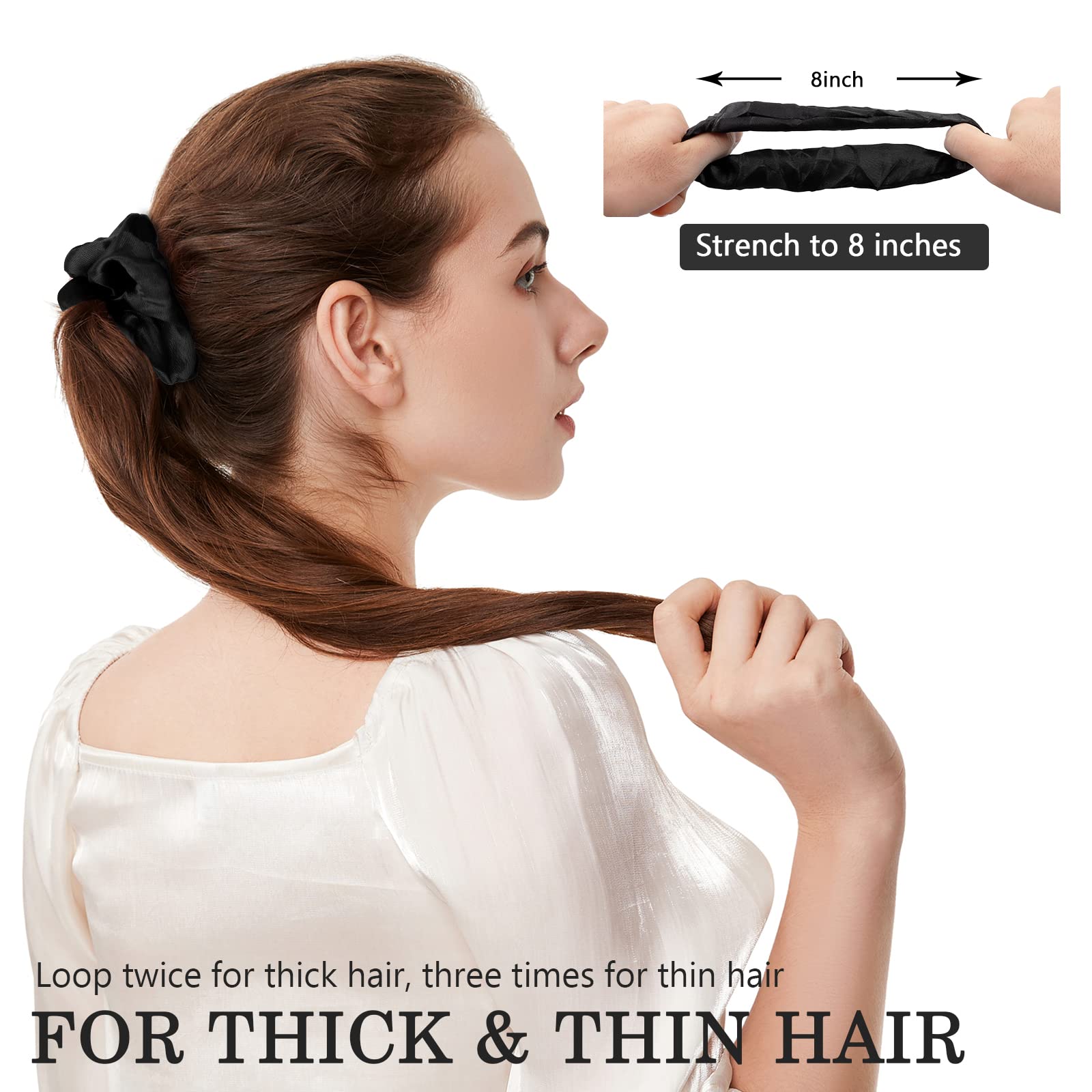 ADRIONE gomas satinadas adecuadas para cabello grueso, se estiran sin romper.