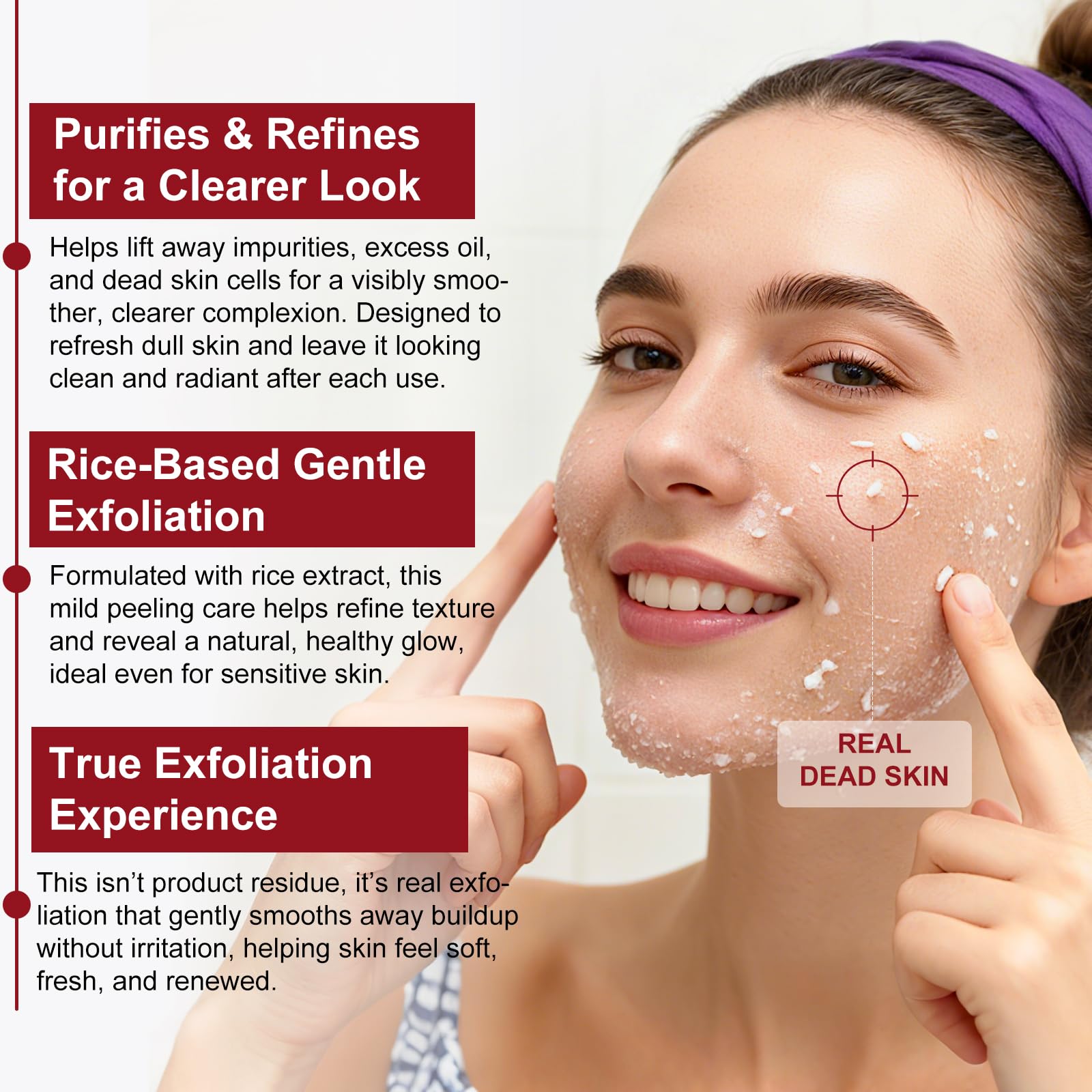 ADSBJUX Aplicación masaje circular: primer plano de exfoliación suave.