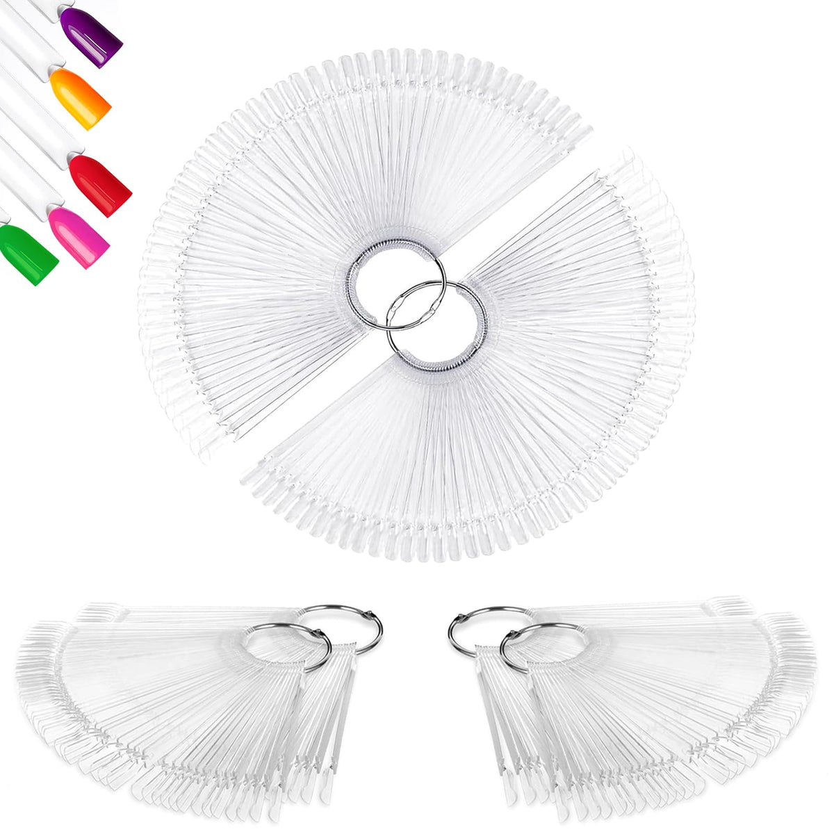 ADULLPONY 200Pcs Nail Swatch Sticks with ring pack for easy color testing and organization.