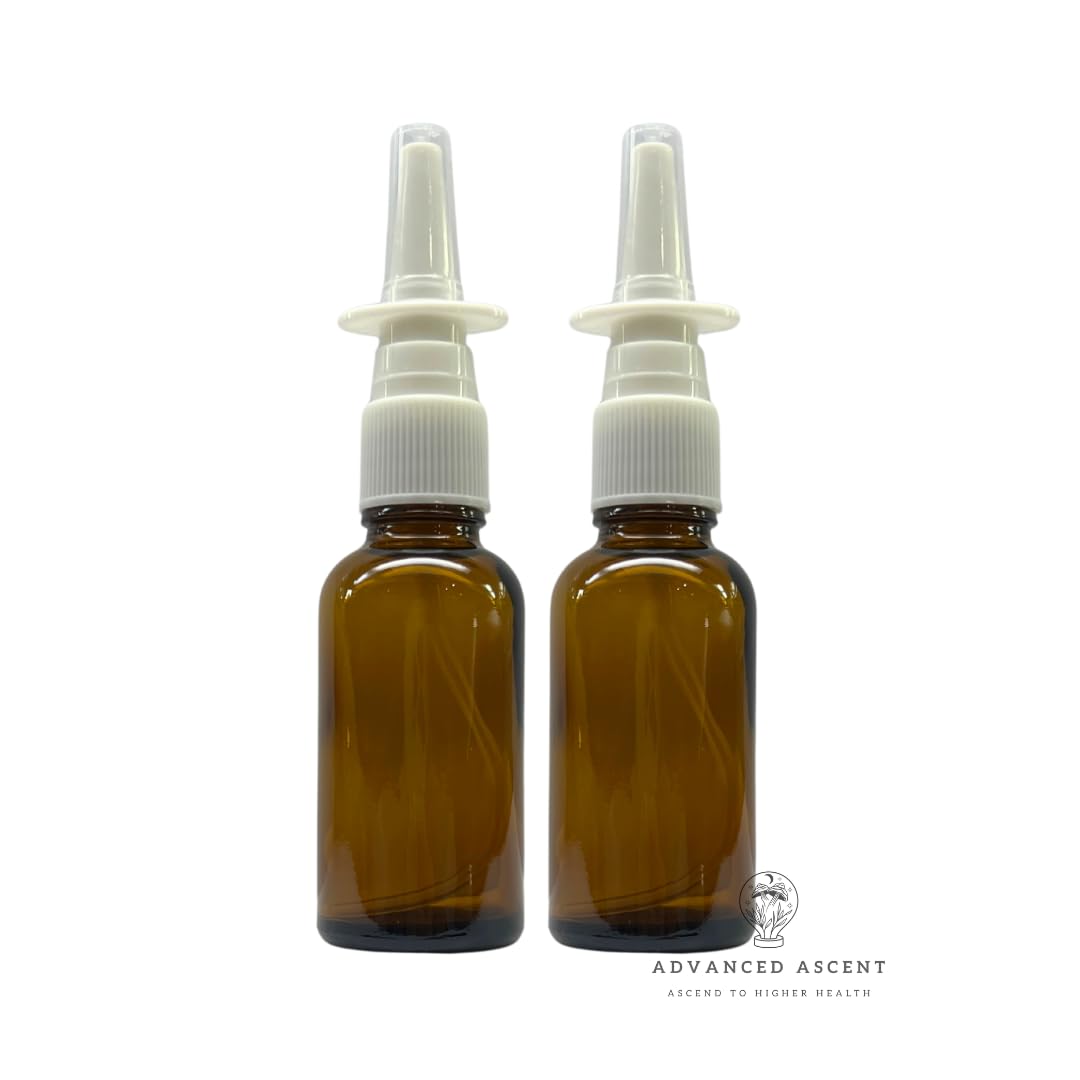 ADVANCED ASCENT amber glass bottle with nasal sprayer protects saline solutions from UV light.