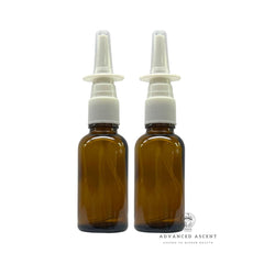 ADVANCED ASCENT amber glass bottle with nasal sprayer protects saline solutions from UV light.