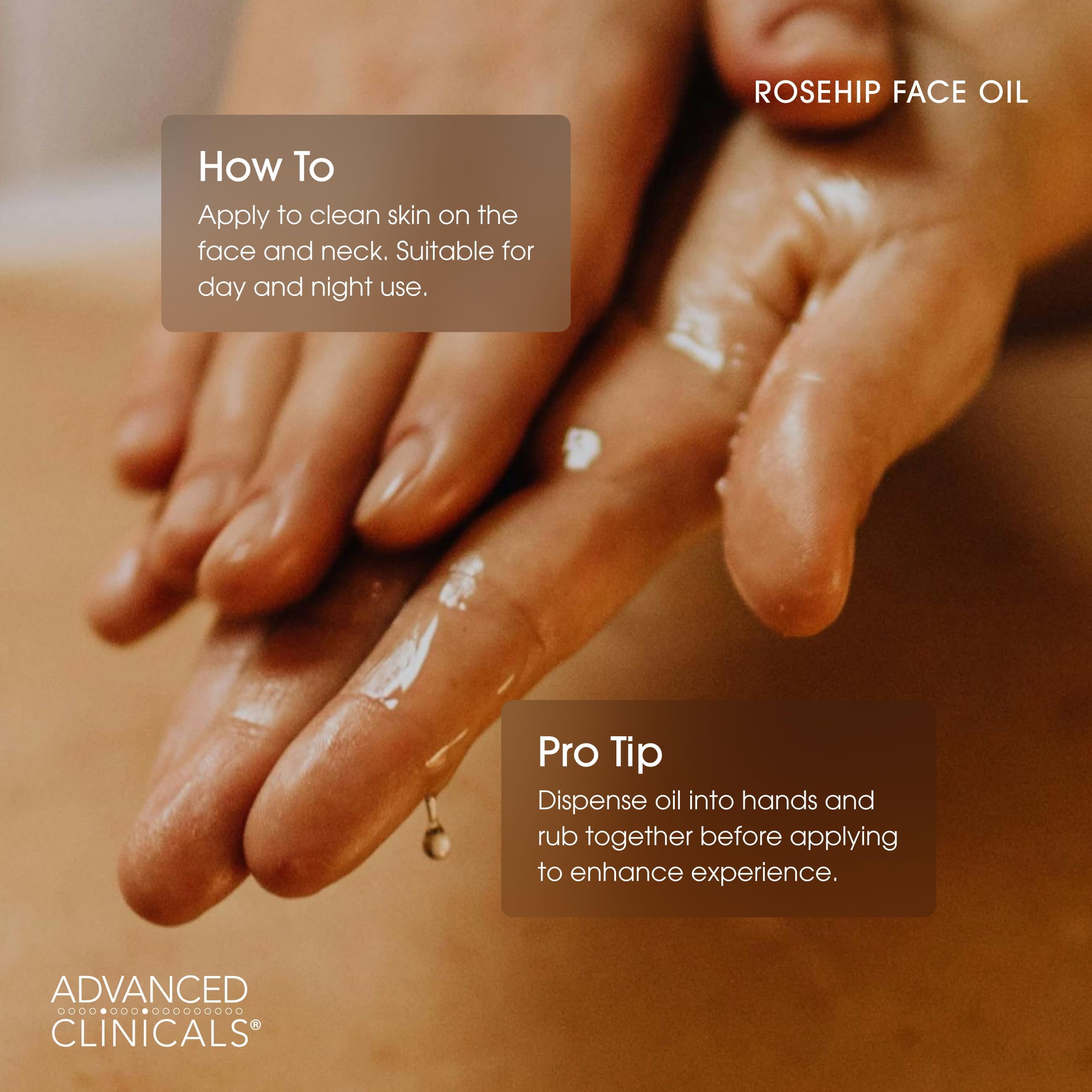 Advanced Clinicals Aceite Rosa Mosqueta, rutina de cuidado; hidrata suave y cómoda.