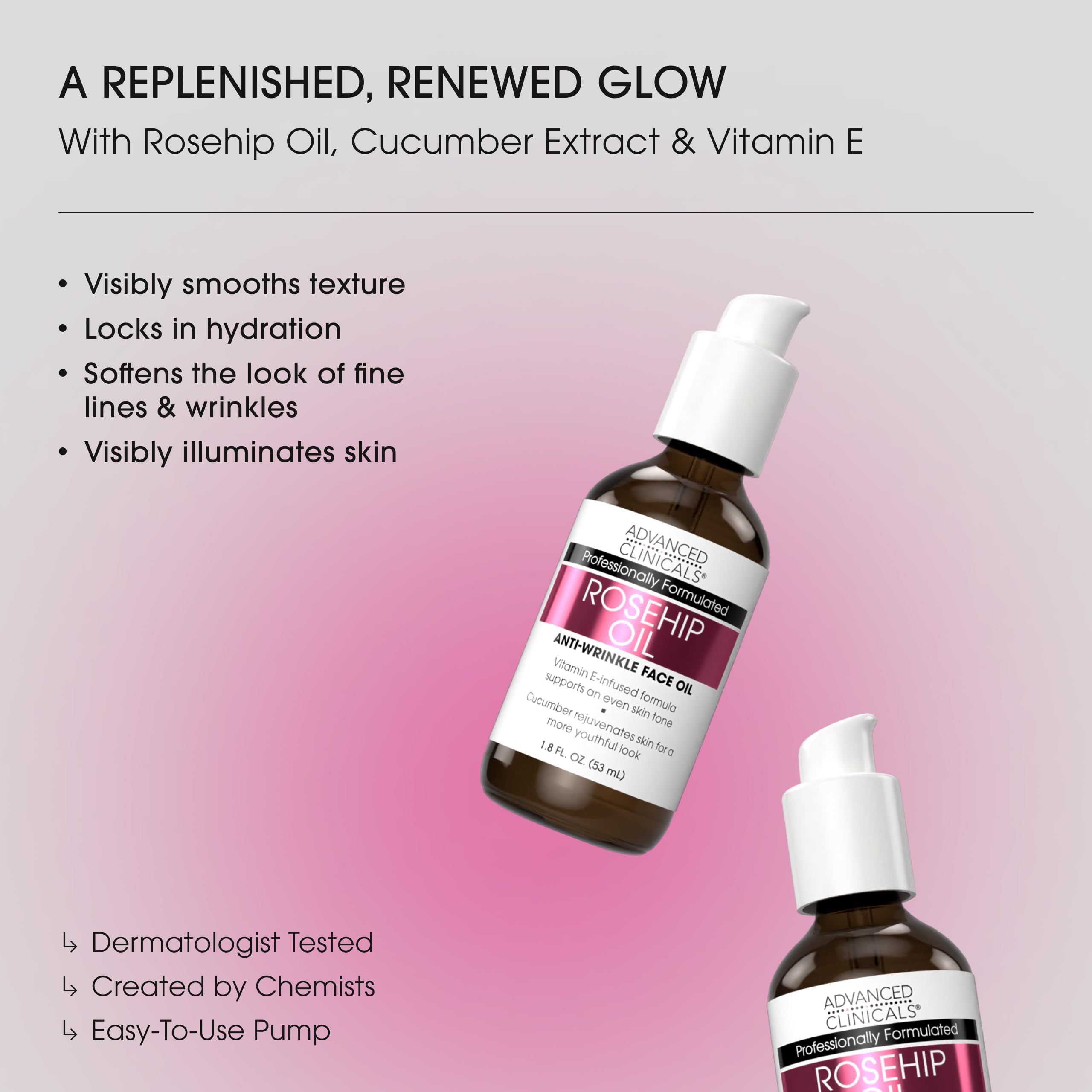 Advanced Clinicals Aceite Rosa Mosqueta, vitamina E; nutre y mejora textura de piel.