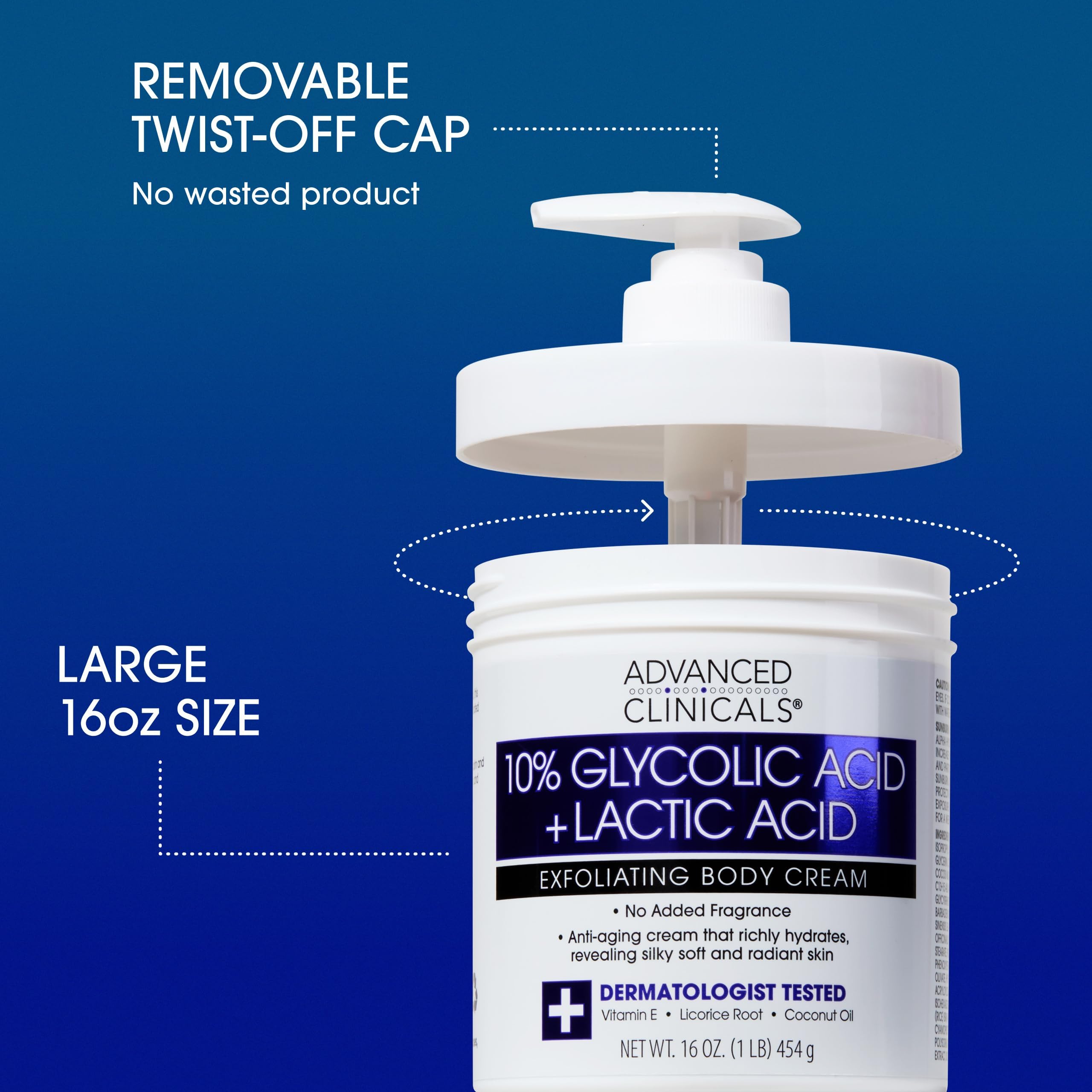 Advanced Clinicals application on arm demonstrates gentle daily exfoliation.