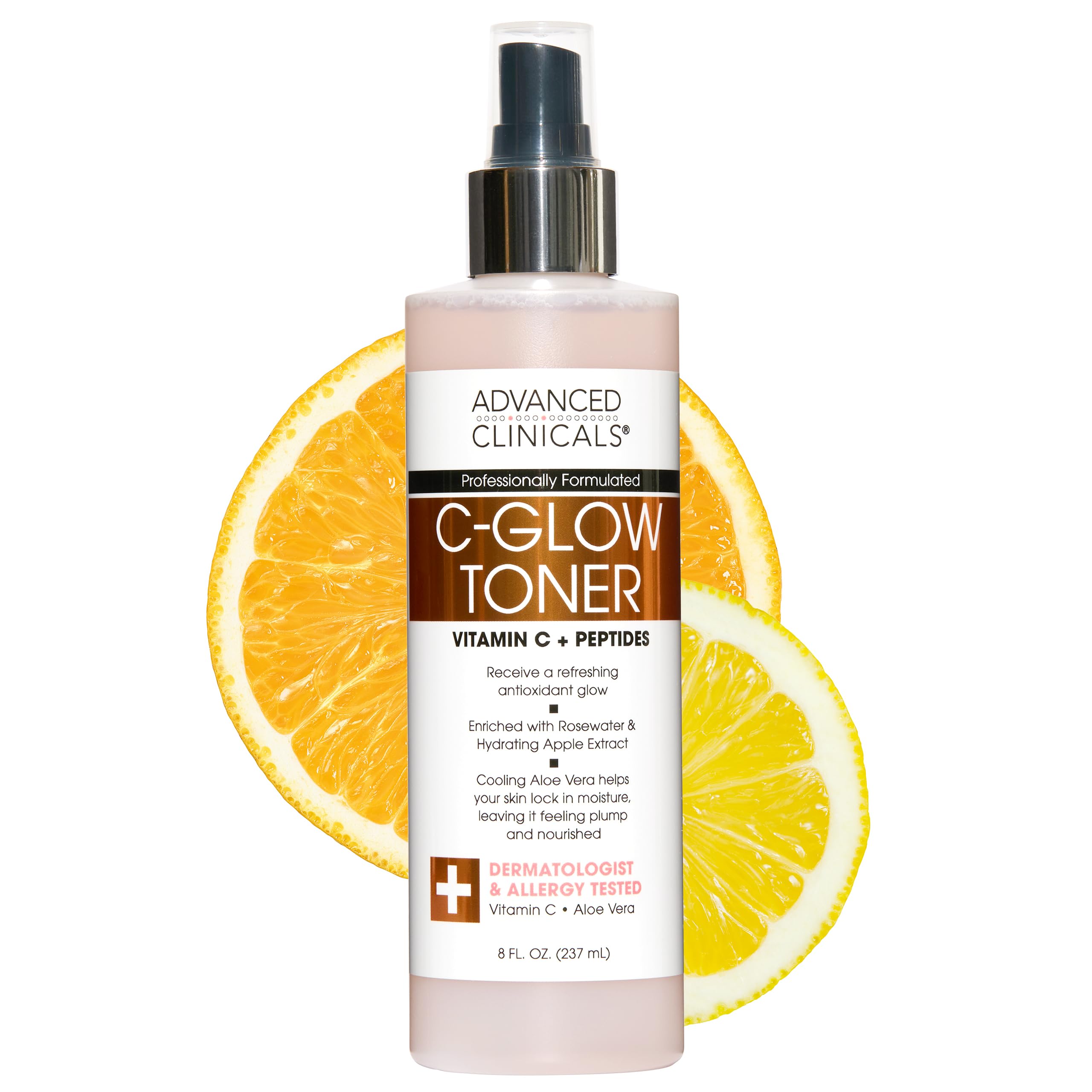 Advanced Clinicals: botella de bruma con vitamina C y rosas para piel suave.