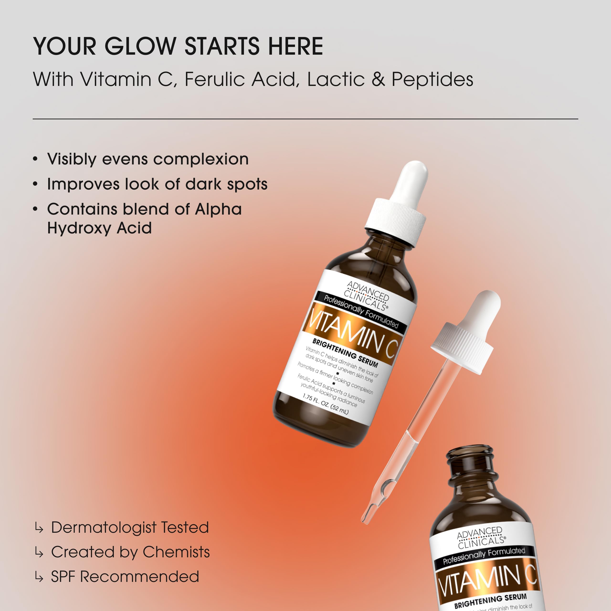 Advanced Clinicals Brightening Serum textura gel ligera para hidratación y brillo.