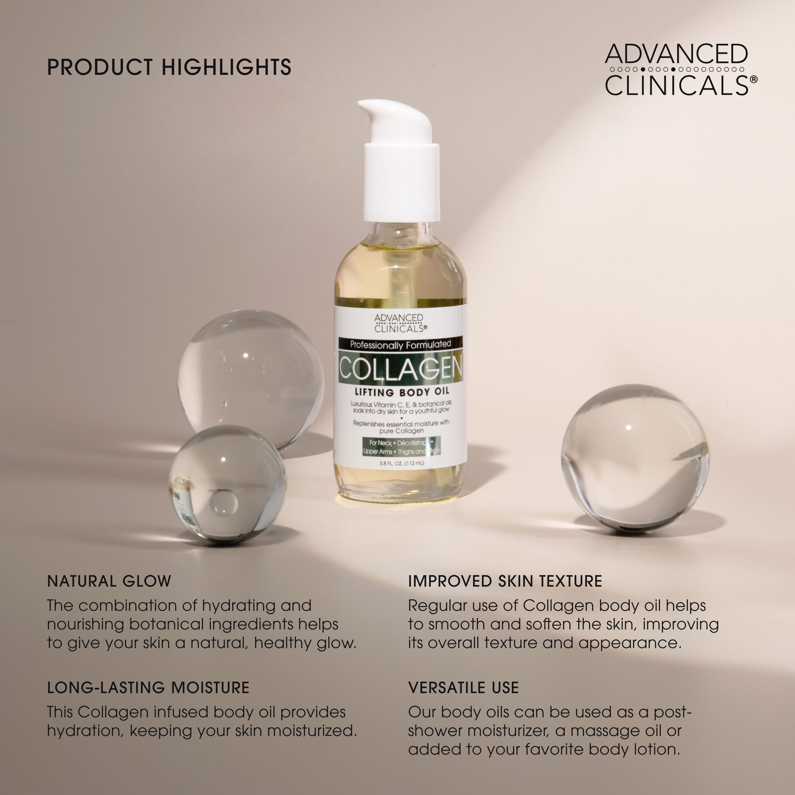 Advanced Clinicals: ingredientes con vitamina E, vitamina C y botánicos para piel nutrida.