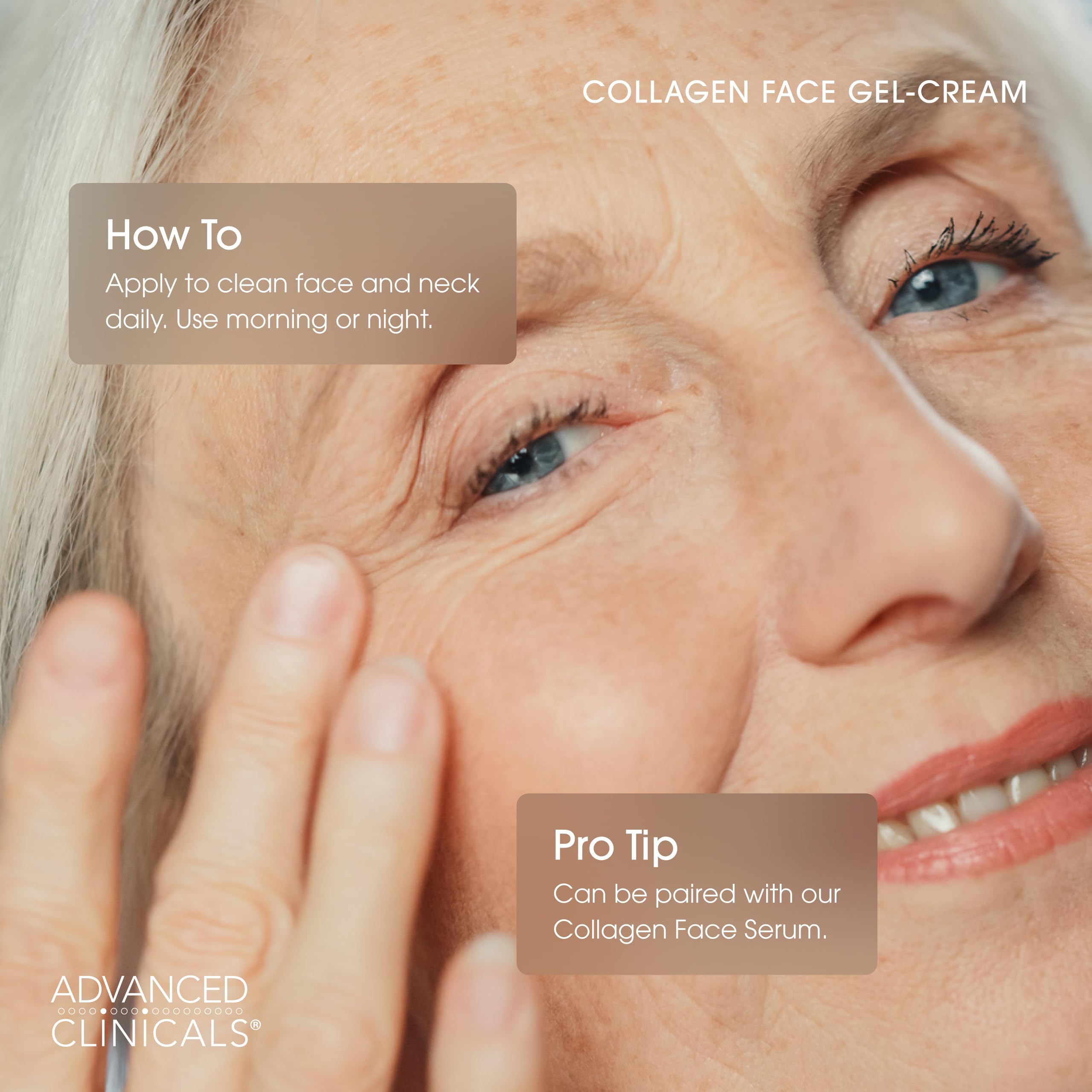 Advanced Clinicals Collagen Cream Gel alrededor del cuello para rutina diaria.