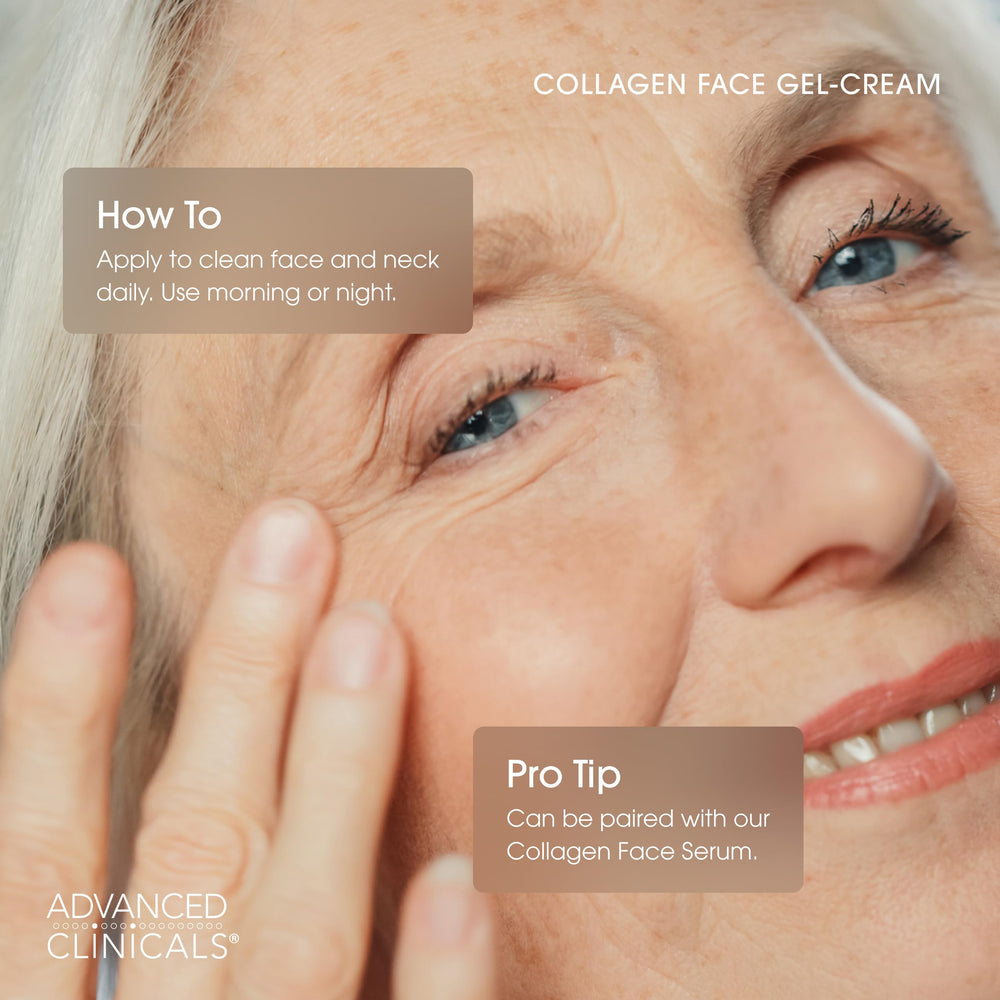 Advanced Clinicals Collagen Cream Gel alrededor del cuello para rutina diaria.
