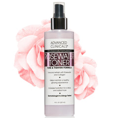 Advanced Clinicals collagen rosewater face mist bottle delivers hydrating glow.