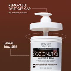Aplicación en manos de la crema corporal Advanced Clinicals con aceite de coco