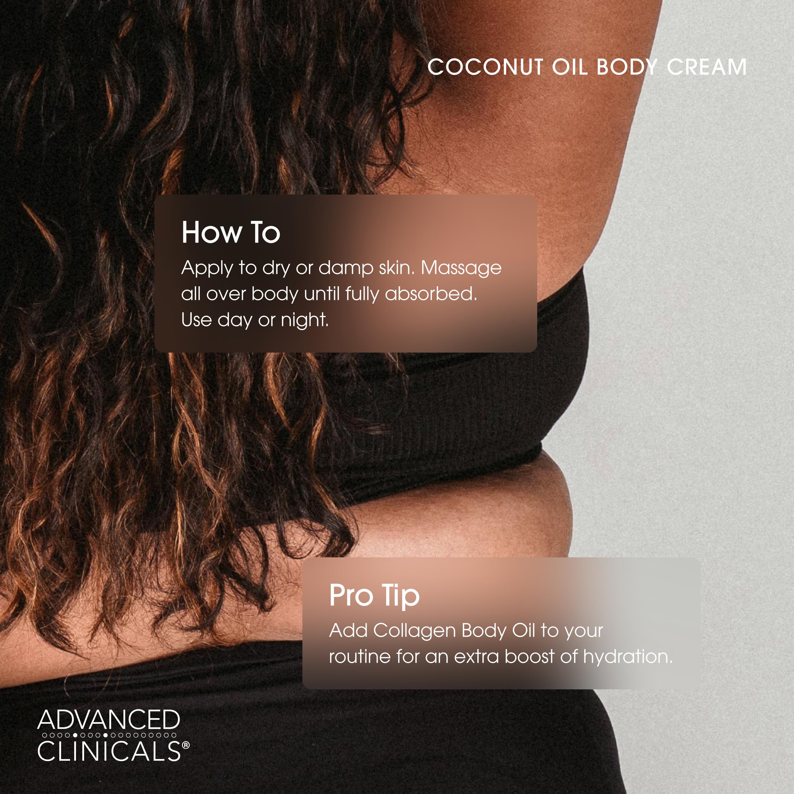 Cuidado corporal con aceite de coco de Advanced Clinicals para piel equilibrada