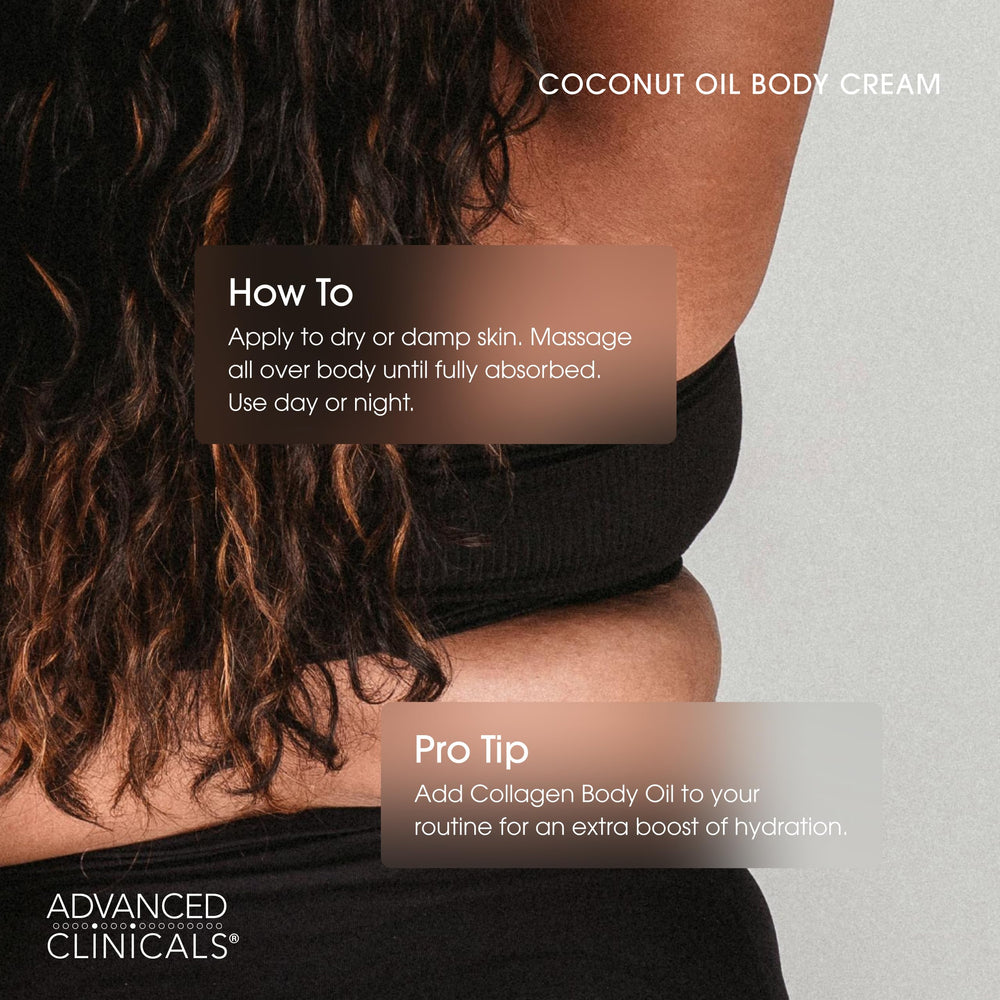 Cuidado corporal con aceite de coco de Advanced Clinicals para piel equilibrada