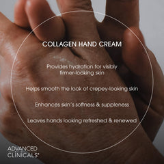 Advanced Clinicals crema de manos con colágeno, aplicación suave en las manos.