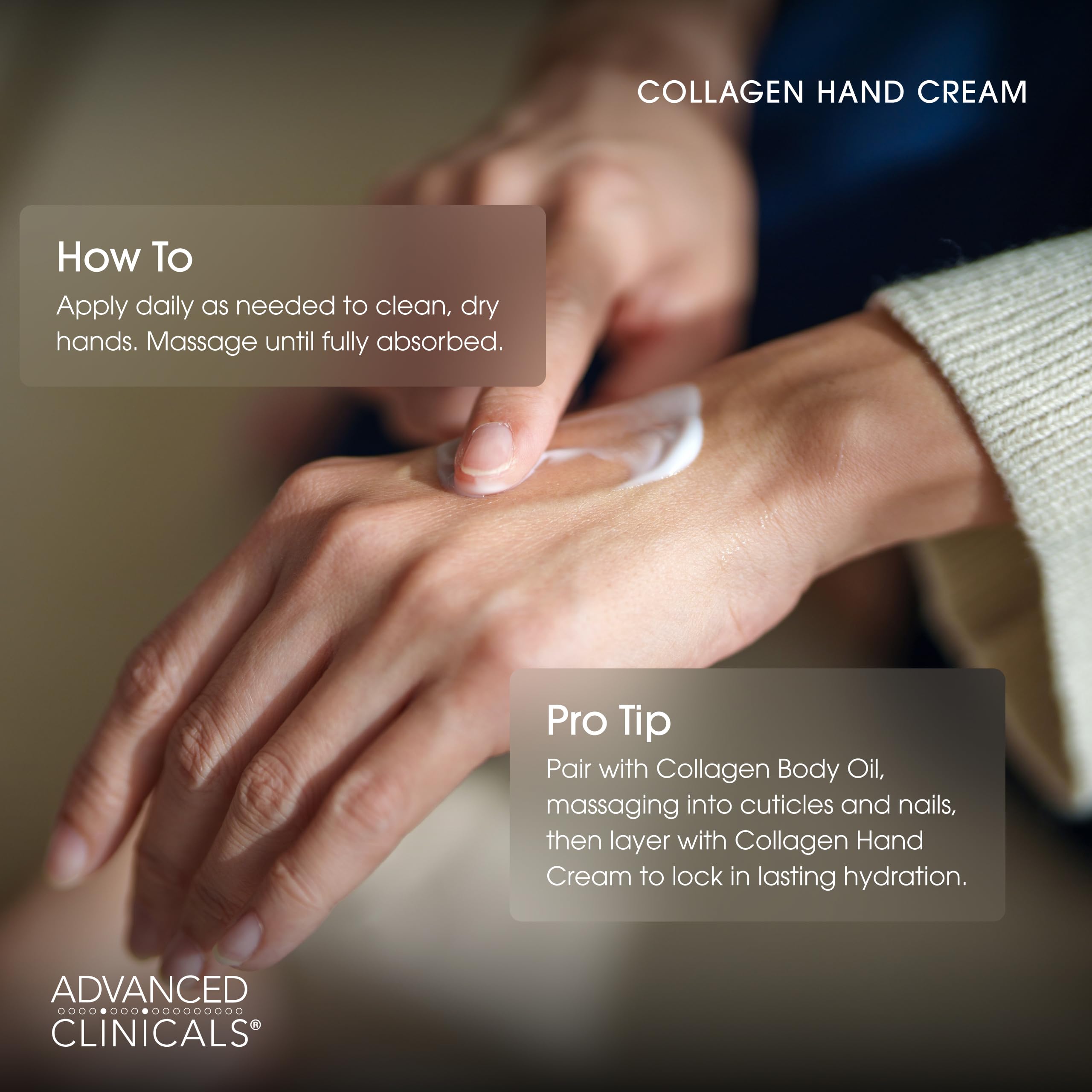 Advanced Clinicals crema de manos con colágeno, Shea Butter para nutrición profunda.